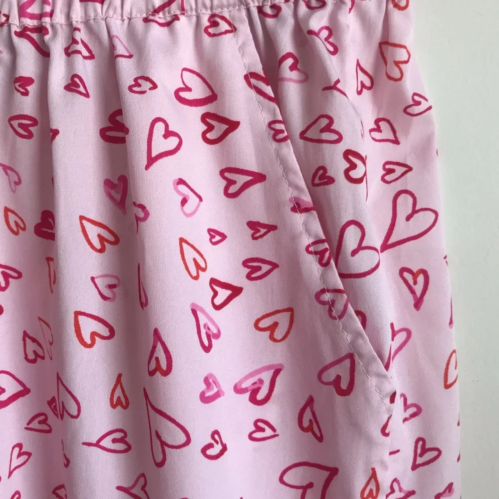 Joie Heart Love Pajama Set Long Sleeve Button Down Top & Pants w/ Pockets size L